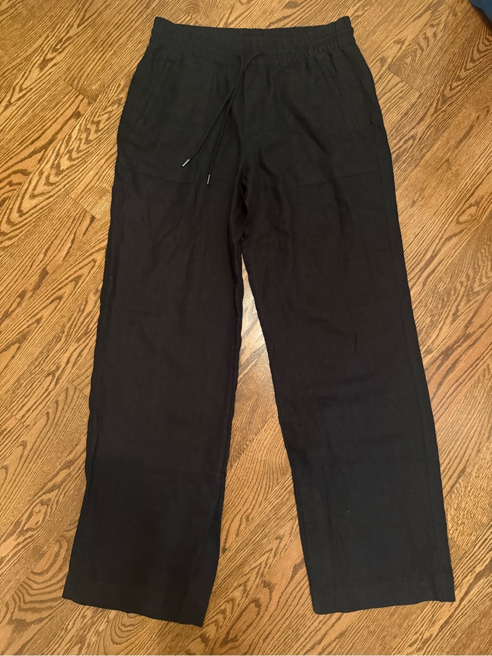 Athleta Black Drawstring Relaxed Linen Pant